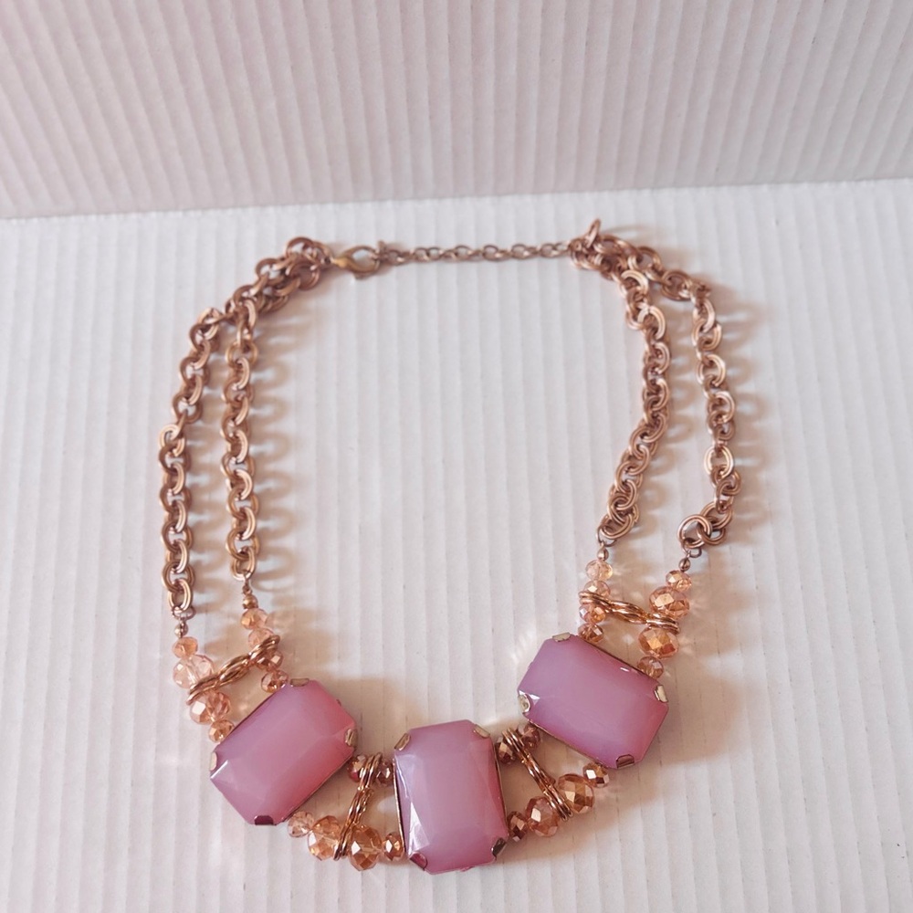 Rose Gold Chain Necklace with Pink Gem Accents